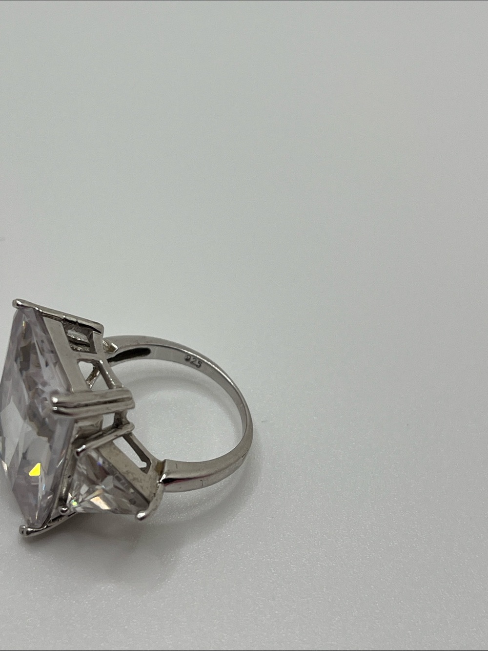 Silver stamped 925 Clear CZ Three-Stone Silver Ring - Picture 5 of 8